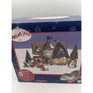 Snowflake Falls 8 Piece Porcelain Toy Castle Set Christmas Village Decor
